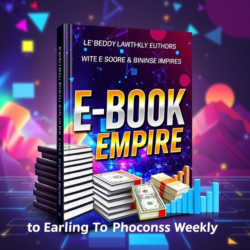 A visually striking e-book cover design for 'E-Book Empire: Your Guide to Earning Thousands Weekly