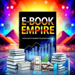 A visually striking e-book cover design for 'E-Book Empire: Your Guide to Earning Thousands Weekly