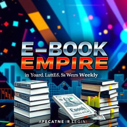 A visually striking e-book cover design for 'E-Book Empire: Your Guide to Earning Thousands Weekly