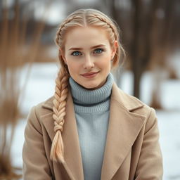 A portrait of Aura, a 34-year-old woman embodying exquisite Scandinavian beauty