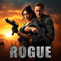 An enticing movie poster concept for the film 'Rogue' (2020), featuring Megan Fox and Philip Winchester