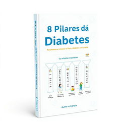 A visually appealing book cover for a health guide titled '8 Pilares da Diabetes'