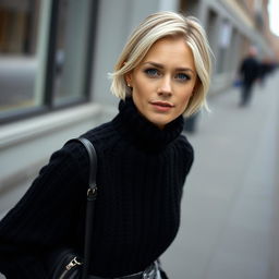 A portrait of Elina, a 27-year-old woman with striking Scandinavian beauty