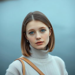 Aino, a 23-year-old girl with natural Scandinavian beauty, showcases her features against a serene background