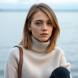 Aino, a 23-year-old girl with natural Scandinavian beauty, showcases her features against a serene background