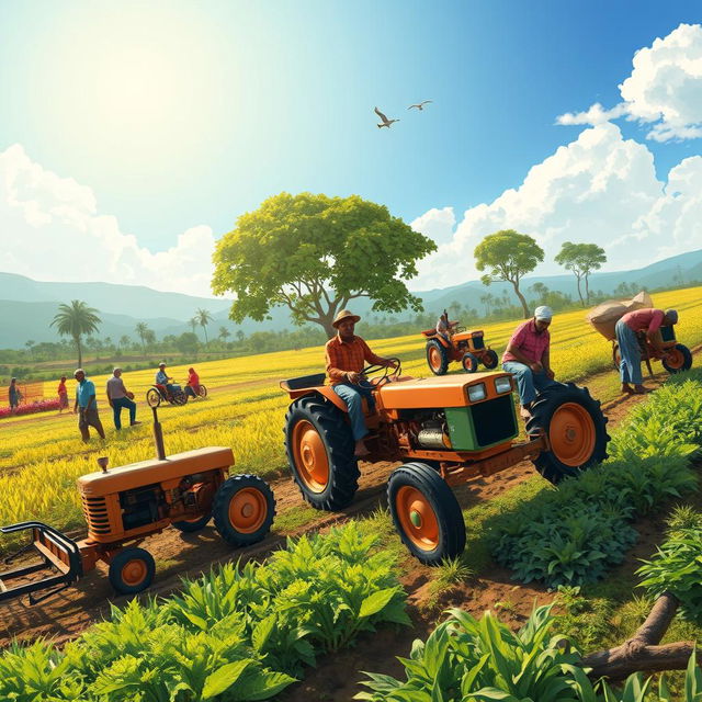 An engaging and informative report about agricultural assistance programs focused on the distribution and impact of hand tractors in rural farming communities