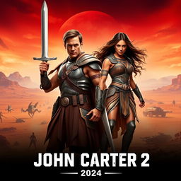 An exciting teaser poster for 'John Carter 2' (2024), featuring Taylor Kitsch and Samantha Morton in prominent roles