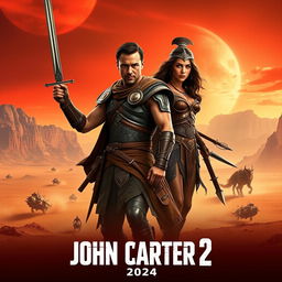 An exciting teaser poster for 'John Carter 2' (2024), featuring Taylor Kitsch and Samantha Morton in prominent roles