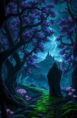 A captivating dark fantasy scene set in a mystical forest