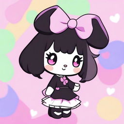 A high-quality digital art image featuring Kuromi from 'Onegai My Melody', depicted in her iconic style against a vibrant pastel background