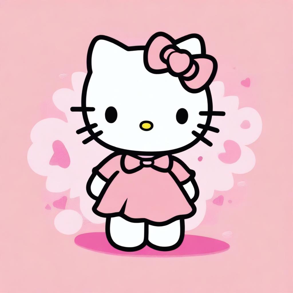 A vibrant, high-definition digital illustration of Hello Kitty in her classic design, set against a soft pastel pink background