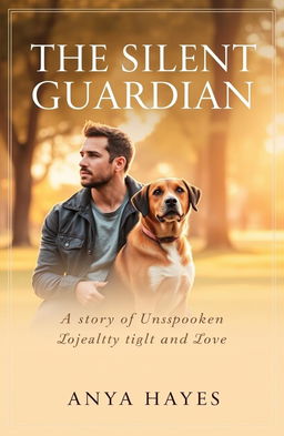 An elegant eBook cover for 'The Silent Guardian' featuring a strong yet gentle dog sitting protectively beside a man in his mid-30s
