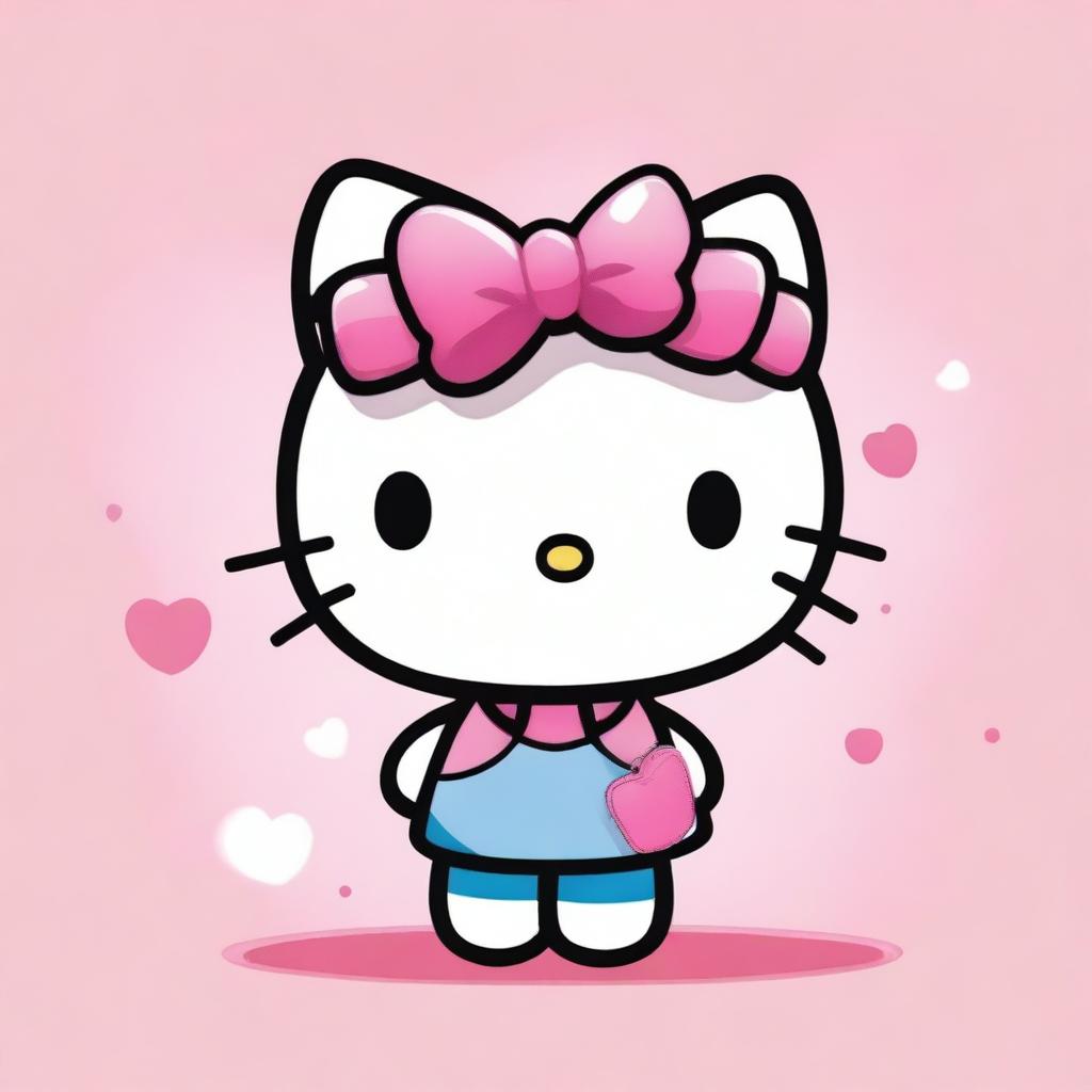 A vibrant, high-definition digital illustration of Hello Kitty in her classic design, set against a soft pastel pink background