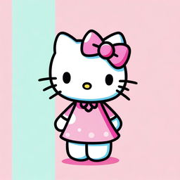 A vibrant, high-definition digital illustration of Hello Kitty in her classic design, set against a soft pastel pink background