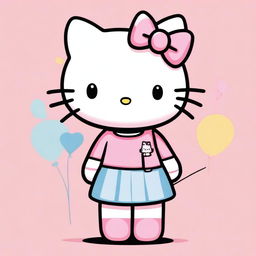 A vibrant, high-definition digital illustration of Hello Kitty in her classic design, set against a soft pastel pink background