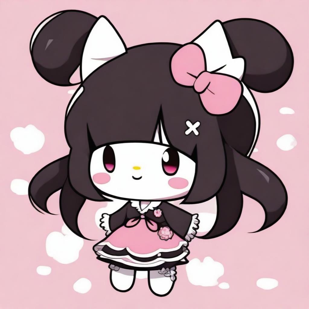 A high-quality image from the anime 'Onegai My Melody' featuring the character Kuromi in her iconic outfit