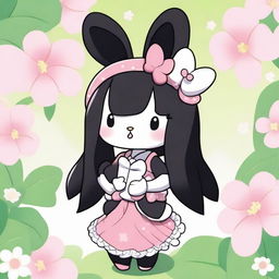 A high-quality image from the anime 'Onegai My Melody' featuring the character Kuromi in her iconic outfit