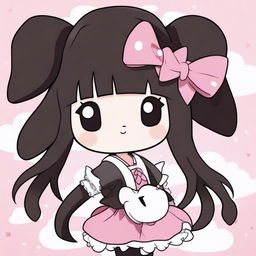 A high-quality image from the anime 'Onegai My Melody' featuring the character Kuromi in her iconic outfit