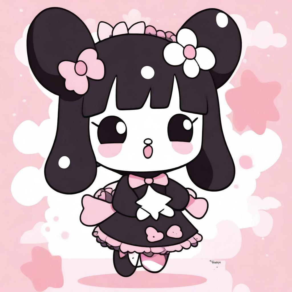 A high-quality image from the anime 'Onegai My Melody' featuring the character Kuromi in her iconic outfit