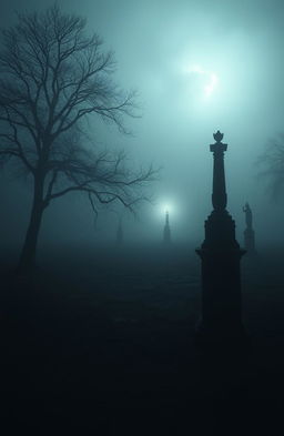 A hauntingly beautiful scene depicting shadows of forgotten memories swirling around an empty, mist-covered landscape