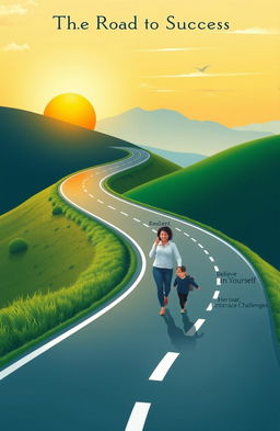 A symbolic representation of 'The Road to Success' with a serene landscape featuring a winding road that symbolizes life's journey
