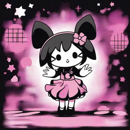 A high-quality digital art image featuring Kuromi from 'Onegai My Melody' in a unique metal-inspired style