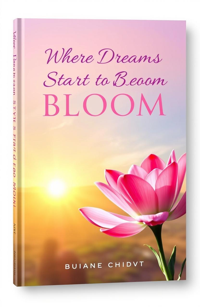 A captivating book cover for a self-development novel titled 'Where Dreams Start to Bloom'