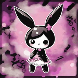 A high-quality digital art image featuring Kuromi from 'Onegai My Melody' in a unique metal-inspired style