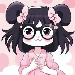 A high-quality digital art image featuring Kuromi from 'Onegai My Melody', donning a pair of stylish glasses