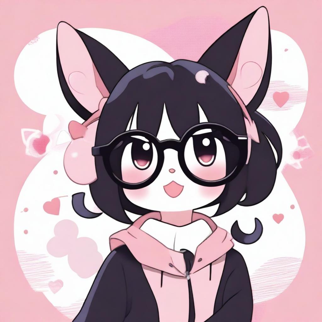 A high-quality digital art image featuring Kuromi from 'Onegai My Melody', donning a pair of stylish glasses