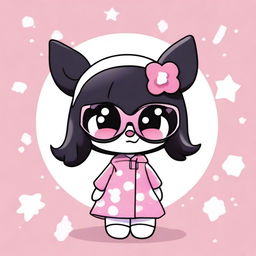 A high-quality digital art image featuring Kuromi from 'Onegai My Melody', donning a pair of stylish glasses