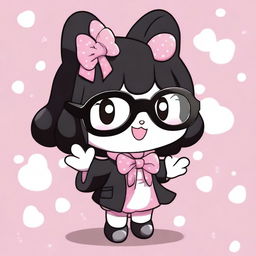 A high-quality digital art image featuring Kuromi from 'Onegai My Melody', donning a pair of stylish glasses