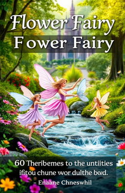 A visually stunning book cover for a flower fairy book featuring 60 unique flower fairies from around the world