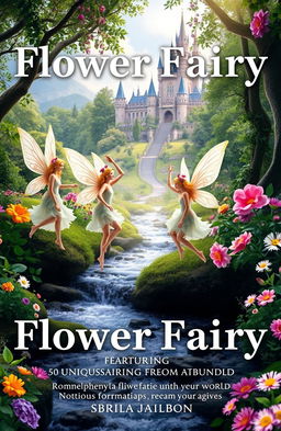 A visually stunning book cover for a flower fairy book featuring 60 unique flower fairies from around the world