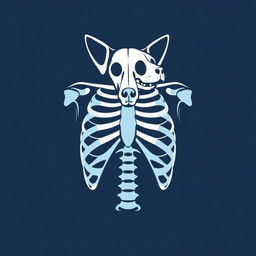 A logo depicting a creative design of an X-ray image of a human torso, featuring a stylized dog skull as the head