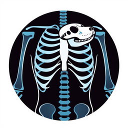 A logo depicting a creative design of an X-ray image of a human torso, featuring a stylized dog skull as the head