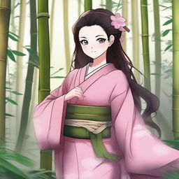 A high-quality digital art image of Nezuko Kamado from 'Demon Slayer'