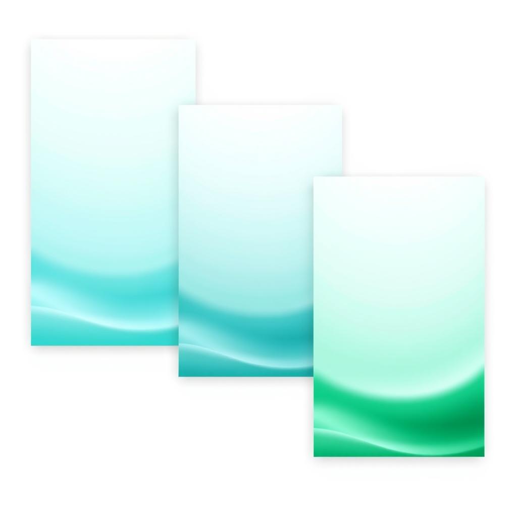 A collection of three book covers, each designed with a smooth gradient of aqua green hues