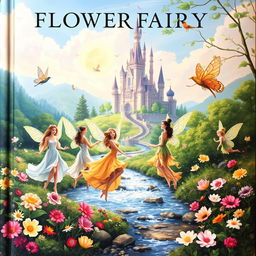 A visually stunning and completely unique book cover for a flower fairy book, featuring 60 elegant and beautifully illustrated flower fairies from around the world