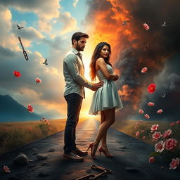 A visually captivating scene that represents the themes of love, identity, regret, and societal expectations