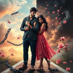 A visually captivating scene that represents the themes of love, identity, regret, and societal expectations