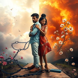 A visually captivating scene that represents the themes of love, identity, regret, and societal expectations