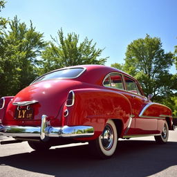 A fully detailed classic car showcasing the entire vehicle with a prominent flat 'LY' logo displayed on its side