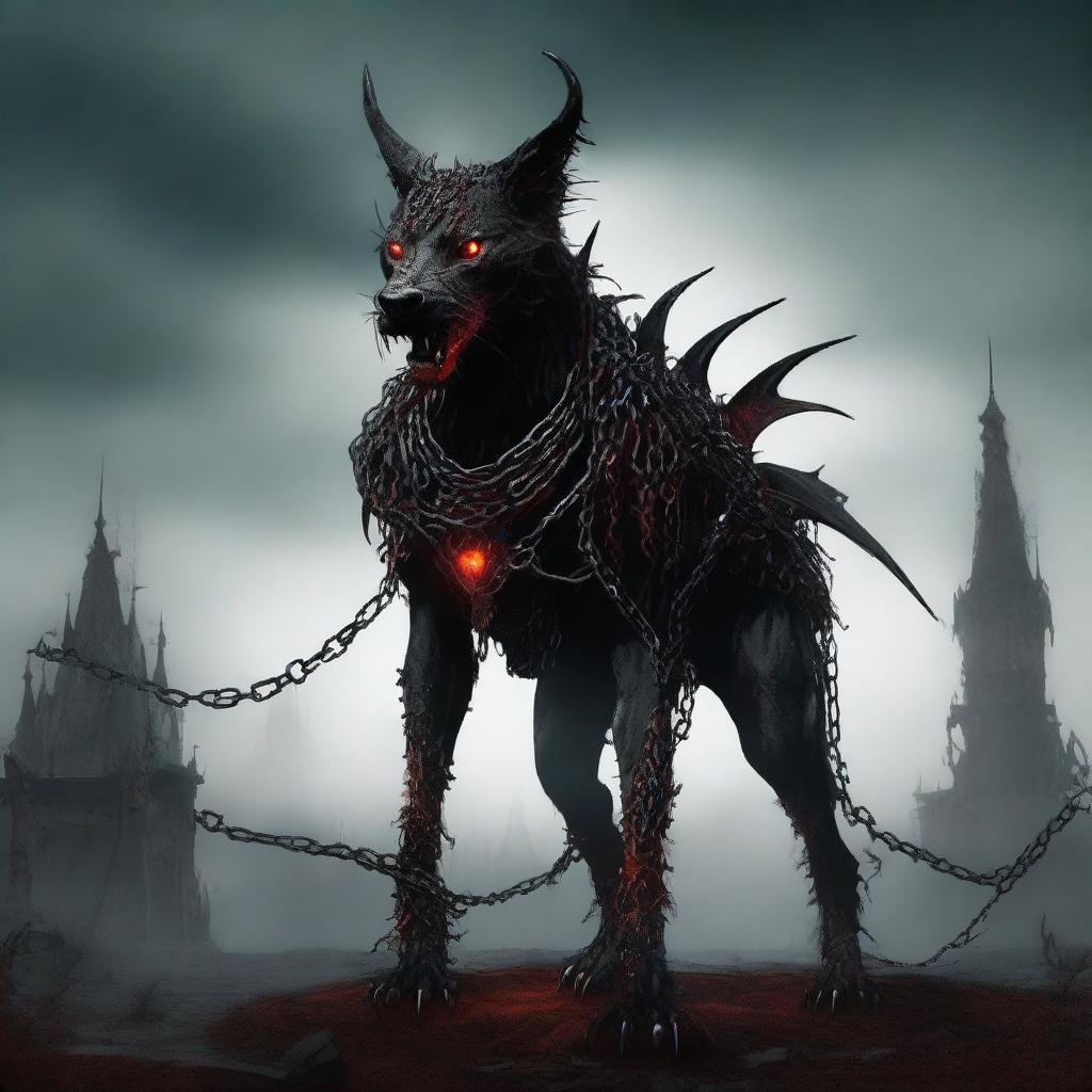 A high-quality digital art image of a gothic beast standing in a desolate landscape