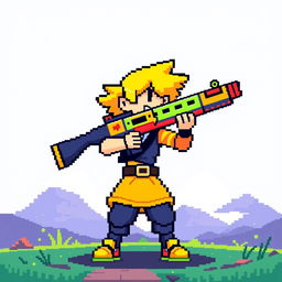 An engaging pixel art scene of a character holding a pixelated gun
