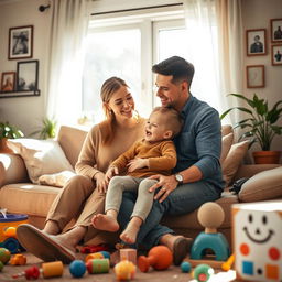 A touching scene depicting a heartfelt moment between a man, a woman, and their 2-year-old son