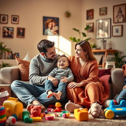 A touching scene depicting a heartfelt moment between a man, a woman, and their 2-year-old son
