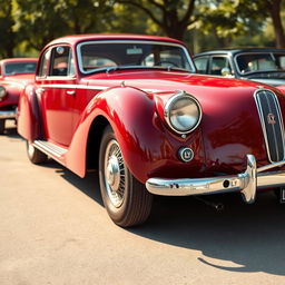 A classic car featuring an elegant design, prominently displaying a flat version of the 'LY' logo on the front