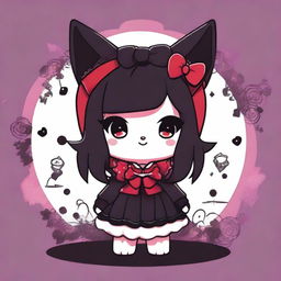 A high-quality digital art image of Kuromi from Sanrio, rendered in a gothic style