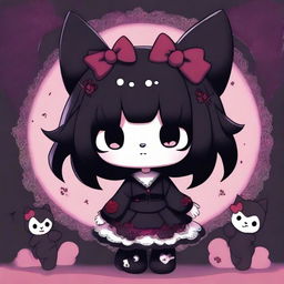 A high-quality digital art image of Kuromi from Sanrio, rendered in a gothic style